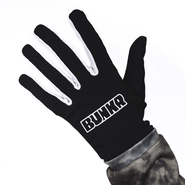 BUNKR Gloves black MX riding glove, back of hand with BUNKR logo